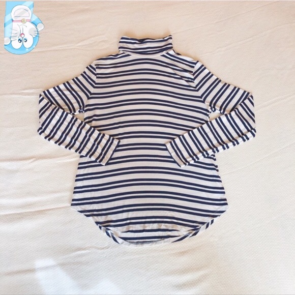 Navy Blue & White Striped Turtle Neck Long Sleeve - Picture 1 of 8